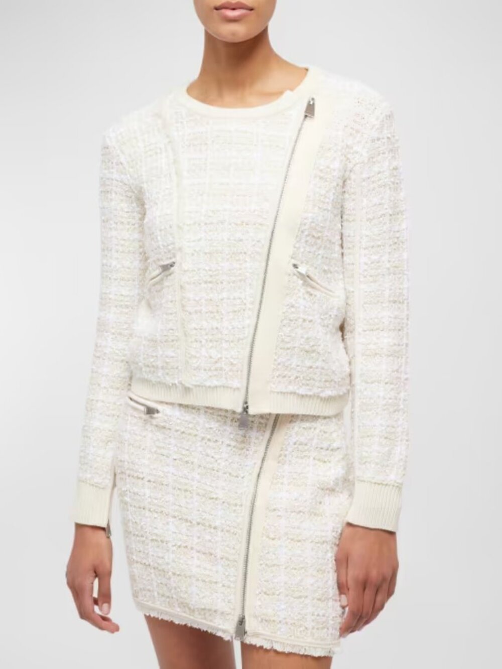Simkhai Alamdea Asymmetric Zip Boucle Wool Blend Jacket Tweed Medium NWT